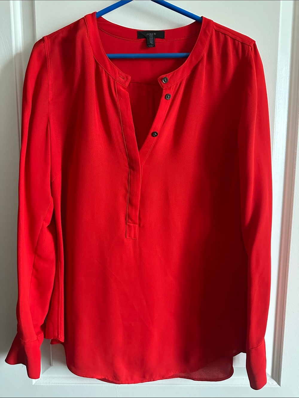 J. Crew Vibrant Red Button-Placket Blouse